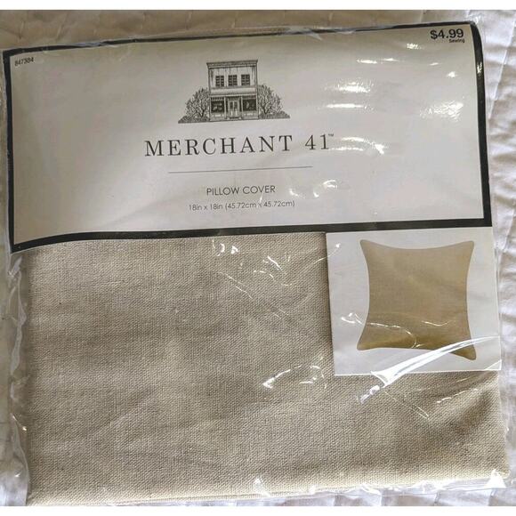 Merchant 41 Cotton Linen Look Pillow Cover 18x18 Throw Pillow Beige Jute NEW - Picture 1 of 5
